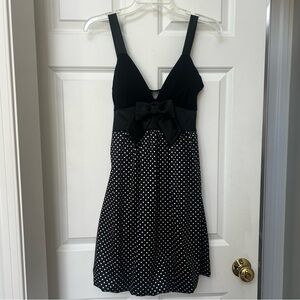 Polka Dot Bubble Hem Mini Dress Black and White Size Medium